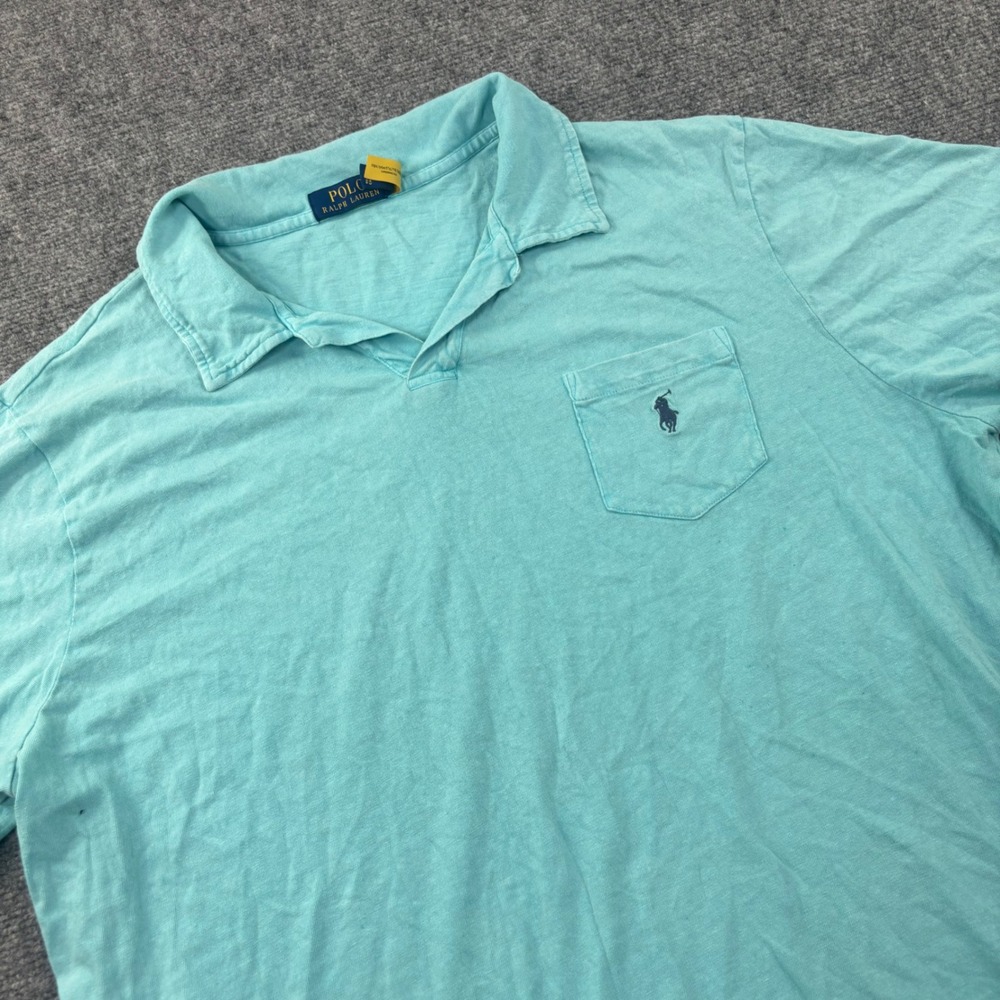 Polo Ralph Lauren Polo Shirt XL Turquoise Cotton Linen Blend Short Sleeve Mens